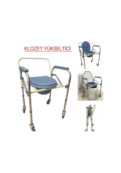 Katlanabilir Hasta Yaşlı Tuvalet Sandalyesi Klozetli Tekerlekli Frenli Ve Boy Ayarı Yapılabilir Diğer