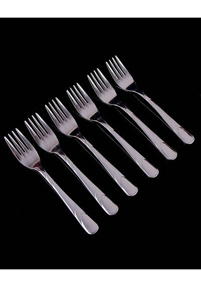 6 Adet Metal Çizgili Tatlı Çatalı 15 CM Gri