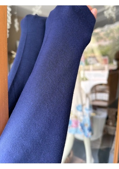 Mirve Butik V Yaka Yumoş Merserize Bluz Lacivert