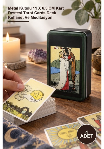 4 Adet Tarot Kartı Metal Kutulu 11 X 6,5 Cm Kart Destesi Tarot Cards Deck Kehanet Ve Meditasyon