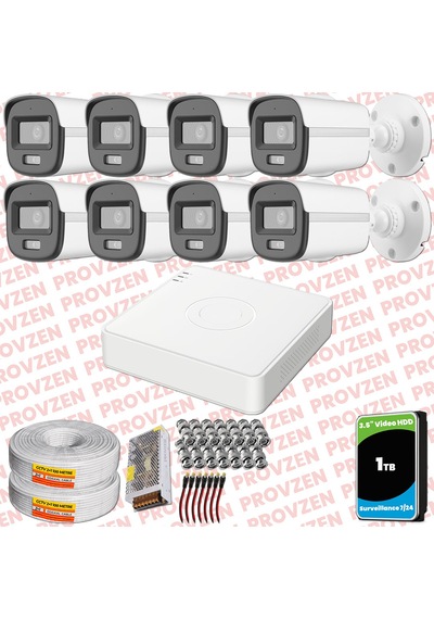 Provzen Hikvision Colorvu Full Hd 8 Kameralı Gece Renkli Güvenlik Kamerası Olay Anında Bildirim