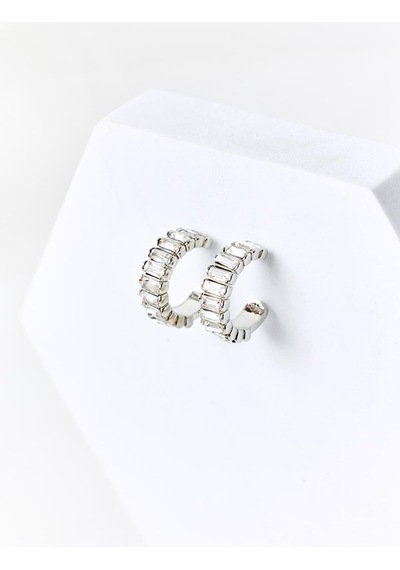 Jimmy Key Gümüş Rengi Baget Taş Detaylı Halka Küpe 6sw439005161