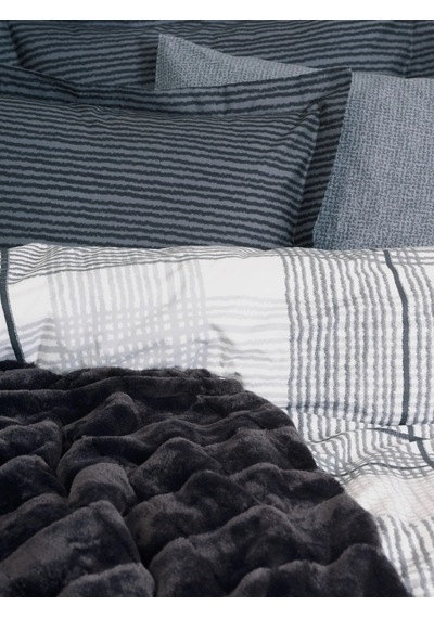 Cotton Box Trim Kürk Battaniyeli Çift Kiş.nev.takımı-smooth Siyah