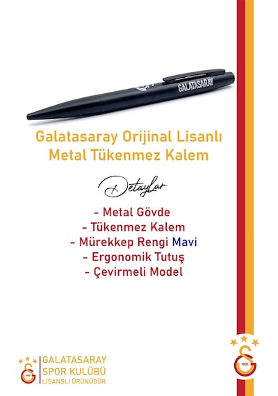 Galatasaray Lisanslı Premium Metal Tükenmez Kalem Kutulu 001