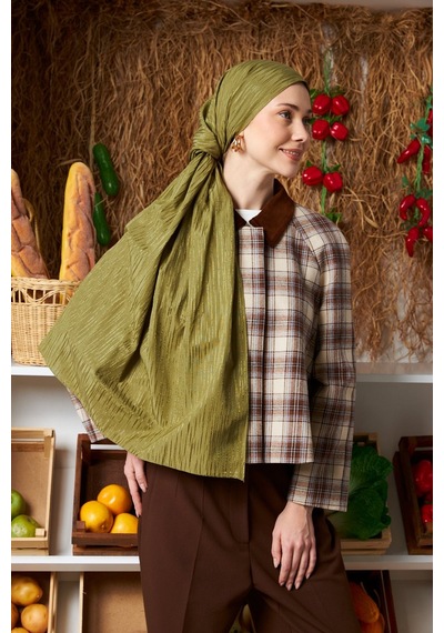 Mirsoy Scarf Ritmik Desen Pamuk Jakar Şal Soft Yeşil