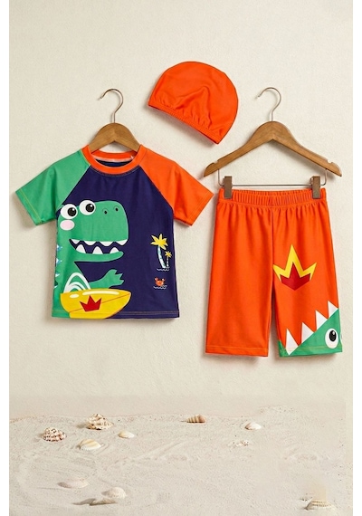 Zuzunga Summer Dino Erkek Çocuk Mayo Takımı Turuncu