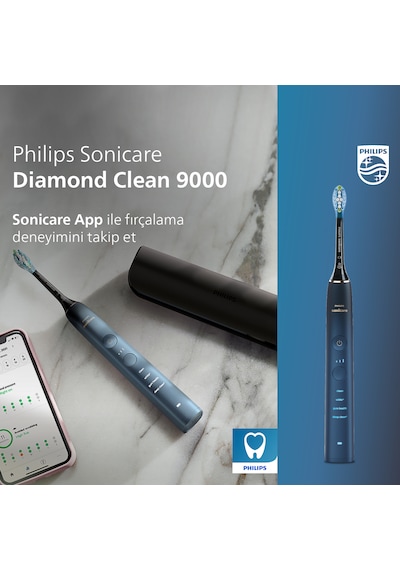 Philips Sonicare Diamond Clean 9000 Şarjlı Diş Fırçası,Seyahat Kabı,Sonicare App - Siyah HX9911/88