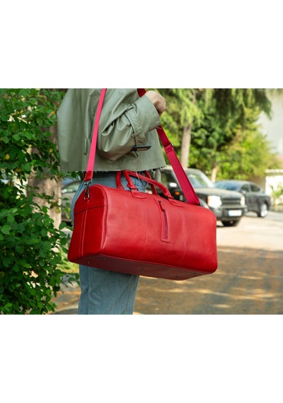 Bloominbag Bloomvoyager Roma Rouge Hakiki Deri Duffle Unisex Seyahat & Hafta Sonu Çantası Kırmızı