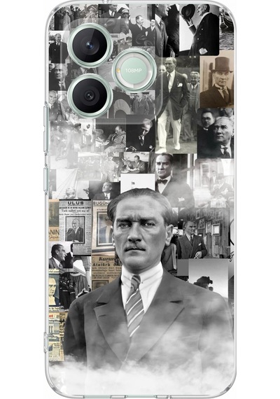 Honor 600 Lite Uyumlu Mustafa Kemal Atatürk Kolaj Baskılı Silikon Kılıf Renkli