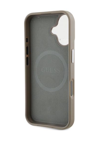 Apple Uyumlu iPhone 16 Plus Kılıf Guess Lisanslı Magsafe Şarj Özellikli Grained Triangle Kapak Kahverengi