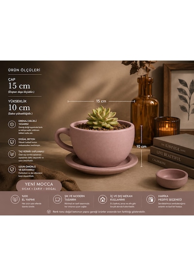 Momiko Beton Fincan Saksı - Yeni Mocca, El Yapımı Sukulent Saksısı Yeni Mocha