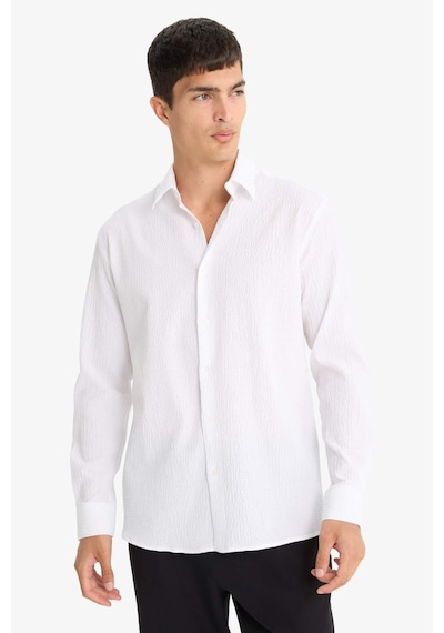Defacto Modern Fit Polo Yaka Krinkıl Uzun Kollu Gömlek F1767ax25auwt34 Beyaz