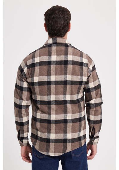 Tudors Erkek Slim Fit Dar Kesim Kareli Kışlık Oduncu Gömlek-42350 Kahverengi