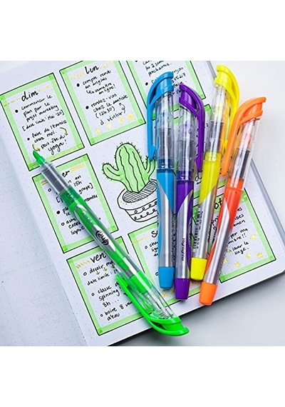 Highlighter Likit Mürekkepli, Şeffaf Gövdeli Fosforlu Kalem, Turuncu 124-Pembe