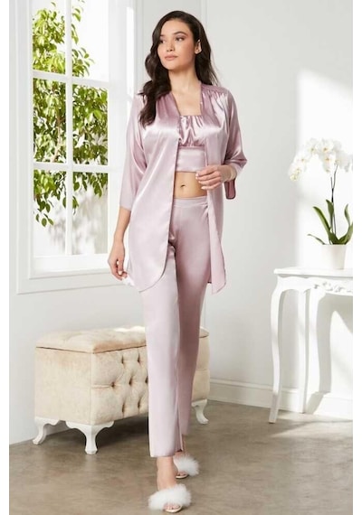 Pierre Cardin Rose Saten 3'lü Pijama Takım 2075 001