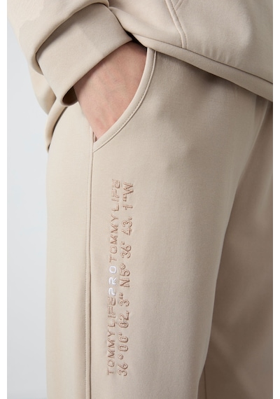 Tommy Life Bej Kapüşonlu Kanguru Cep Oversize Lastik Paça Kadın Eşofman Takımı - 95288 Bej