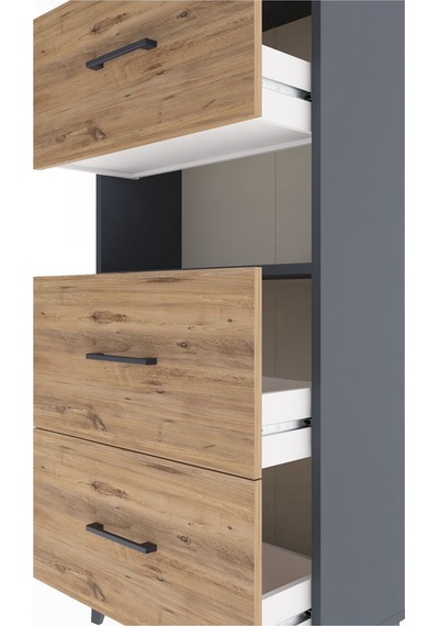 Arges Dolap Tek Raflı 3 Çekmeceli 60x30x134 Antrasit-çam Antrasit