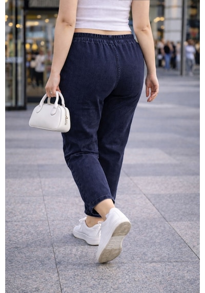 Cedy Denım - Büyük Beden Likralı, Beli Lastikli Jean Pantolon C636 Mavi