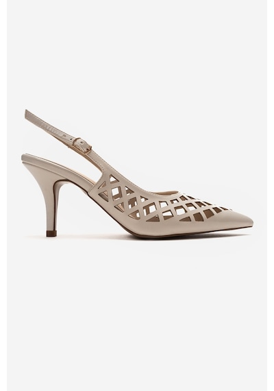 Luvishoes Jever Bej Cilt Lazer Kesim Sivri Burun Slingback Kadın İnce Topuklu Ayakkabı Bej