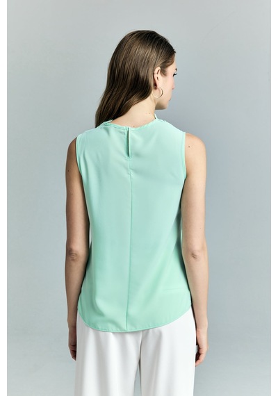 Degaje Yaka Kolsuz Bluz - Mint-136990 MİNT