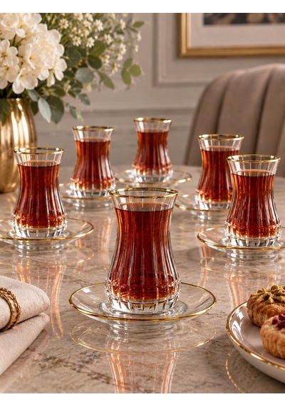 6 Kişilik 12 Parça Lizbon Çay Takımı -7686 Şeffaf