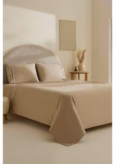 Karaca Home Lenmor %100 Pamuk Çift Kişilik Nevresim Takımı Bej Bej