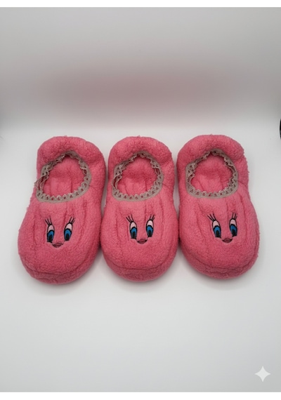 Ozzy Socks Kadın Pembe Yüz Desenli Uyku Patik Çorap 3'lü Paket Pembe