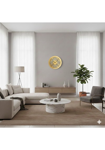 Nexus Modern Ahşap Üzeri Akrilik Levha Duvar Saati Dekorasyon 45 Cm Gold Renk