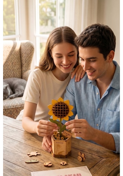 Ahşap Günebakan Çiçeği 3d Puzzle Ahşap Minyatür Maket Kiti Dıy Kendin Yap