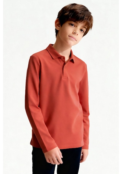 Basic Polo Yaka 2li Paket Lacivert-coral Unisex Çocuk T-shirt - 11170 Mavi - Turuncu