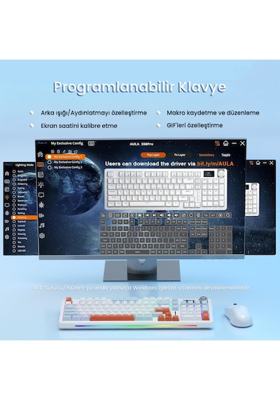 Aula S98 Pro 3 Modlu Rgb Hot Swap Mekanik Nimbus V3 Switch Kablosuz Makrolu Klavye Turuncu