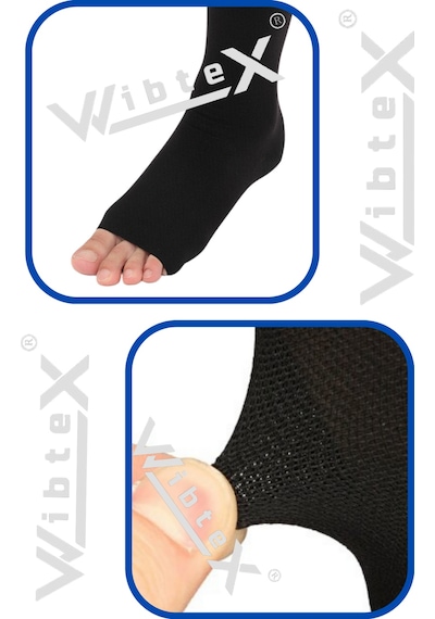 Wibtex Unisex Çift Diz Altı Varis Çorabı Siyah CCL2 5 Açık Diz Altı