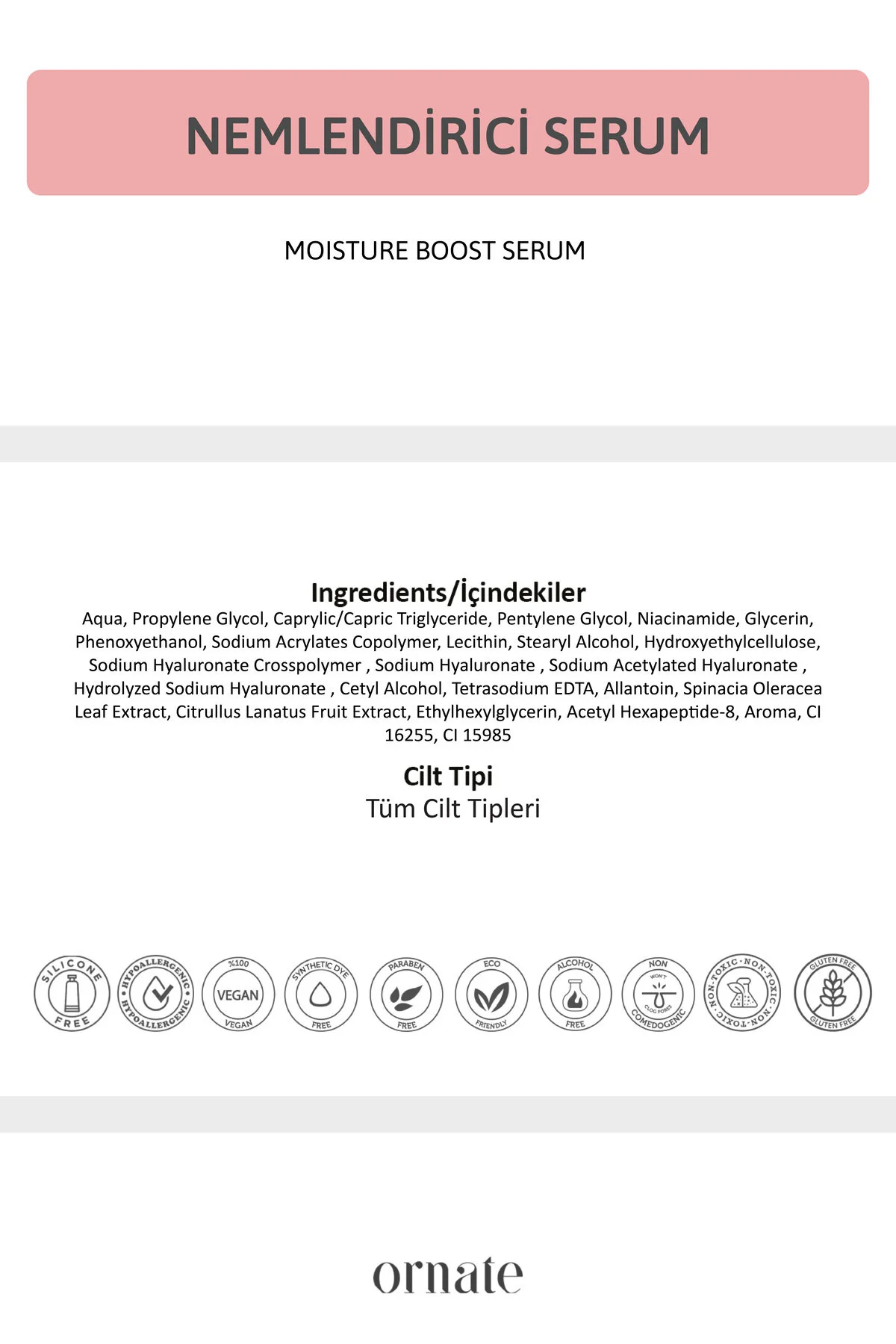 Yoğun Nemlendirici, Onarıcı, Aydınlatıcı Hyaluronik Asit Cilt Bakım Peptit Serum Niacinamide