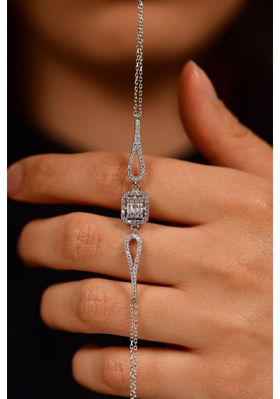 Roza Silver Zirkon Taşlı Rodyum 3 Sıra Baget Gümüş Bileklik