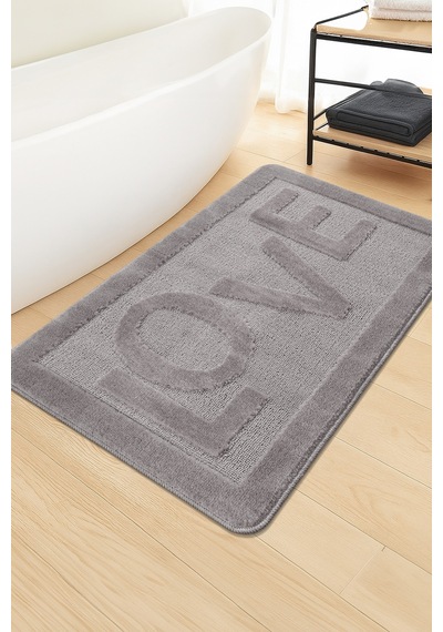 Doğal Kaymaz Taban Banyo Paspas Uzun Ömürlü Yumuşak Dokulu Su Emici Yıkanabilir Love 60x100 Gri