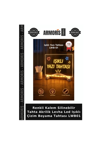 Renkli Kalem Silinebilir Tahta Akrilik Levha Led Işıklı Çizim Boyama Tahtası Lwb01 Çok Renkli