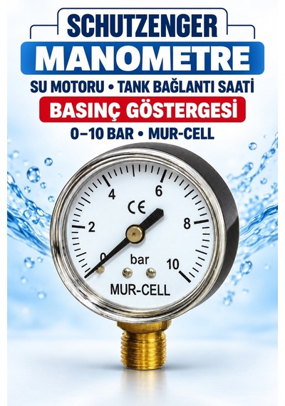Murcell Manometre Su Motoru Tank Bağlantı Saati Basınç Göstergesi 0-10 Bar