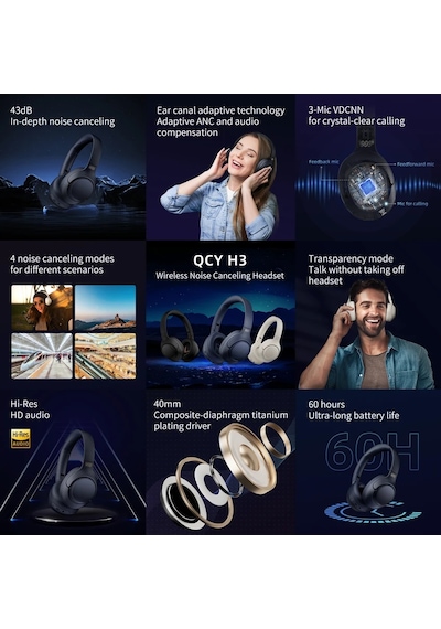 Qcy H3 Bluetooth Hybrid ANC Kulak Üstü Kulaklık