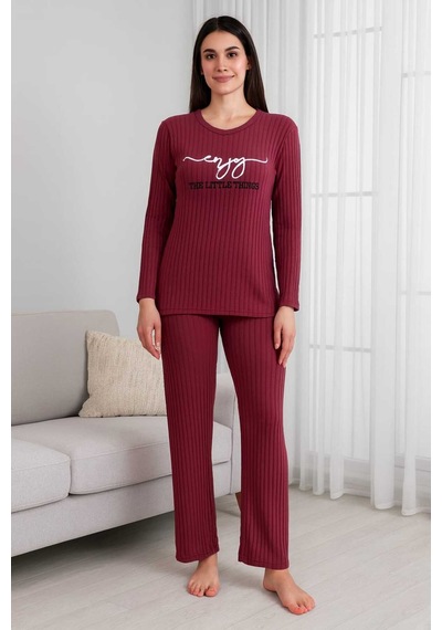 Tenra Kadın Pijama Takımı %100 Pamuk Bordo