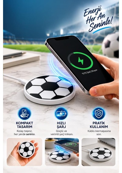 Torima Kablosuz Şarj Cihazı Futbol Topu Görünümlü 15w Hızlı Şarj Pad Mc07 Beyaz