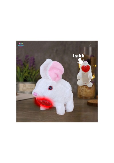 Elektronik Pilli Işıklı Zıplayan Hareketli Peluş Sevimli Kalplıtavşan Oyuncak 18 Cm. Beyaz Gri Pembe Kahve Beyaz