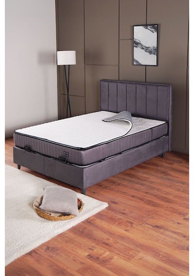 Kilim Mobilya Royal Plus Sandıklı Baza Başlık Paket Yaylı Pedli Yatak Seti Antrasit 160 X 200