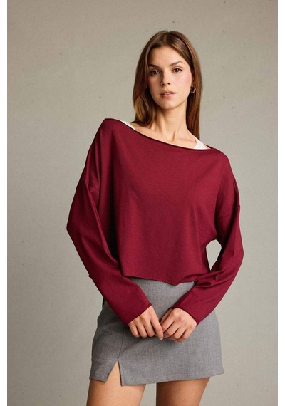 Defacto Regular Fit Kayık Yaka Modal Sweatshirt G3333ax25wnbr229 Bordo