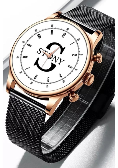 Sade Dereceli Kadran Rose Gold Çerçeve Erkek Kol Saati Sevgiliye Hediye Altın - Siyah