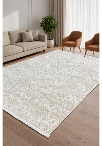 4 Metrekare - 6 Metrekare Bambu Tarz Modern Salon Oturma Odası Mutfak Halısı Antialerjik Krem 6165krem