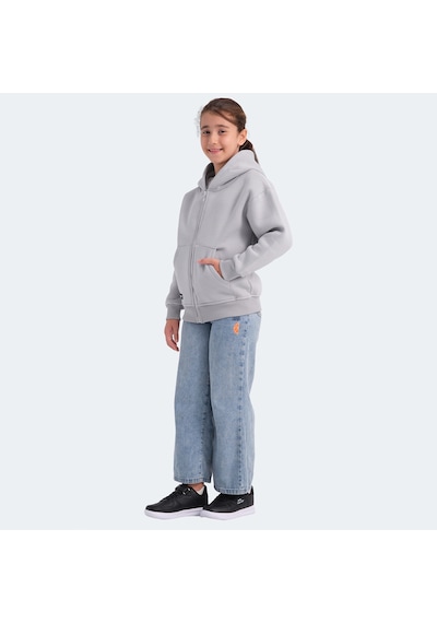 Slazenger LEKAN Çocuk Fermuarlı Kapüşonlu Cepli Taş Gri Sweatshirt