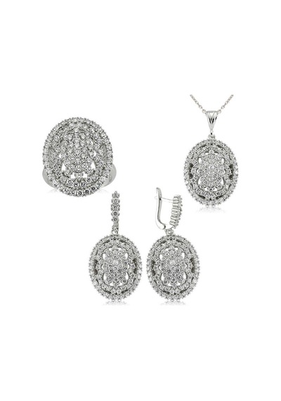 Gümüş Beyaz Taşlı Bayan Set St1270078 Gümüş
