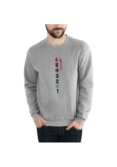 1N23456 Motor Ileri Baskılı Gri Melanj Erkek Örme Sweatshirt