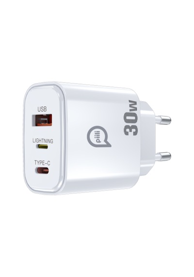 Piili 30w Usb-a + Type-c + Lightning Hızlı Şarj Adaptörü Tek Adaptörle Daha Fazla Cihaza Uyumlu