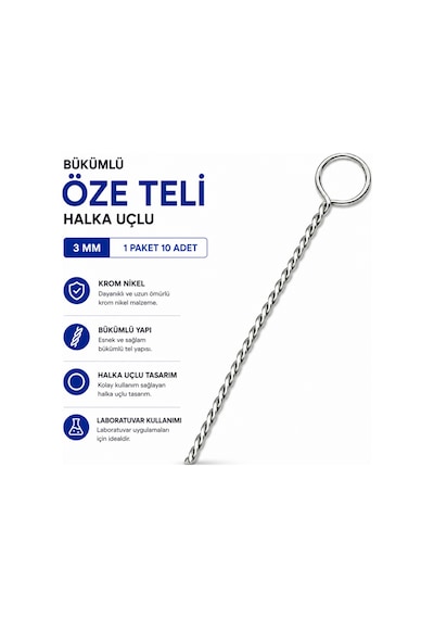 Bükümlü Öze Teli Halka Uçlu 3 Mm 1 Paket 10 Adet